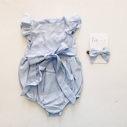 Harper The Blue Blessing Romper (headband sold separately)
