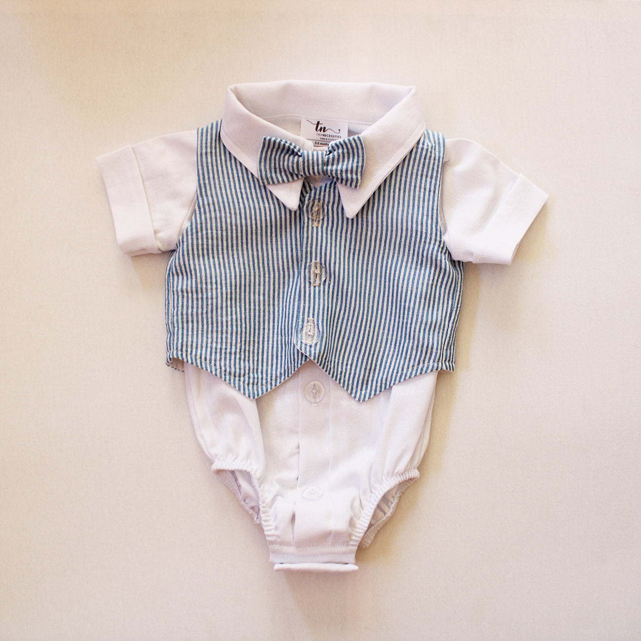 Waistcoat - Blue Stripes (onesie + shorts + bow tie sold separately)
