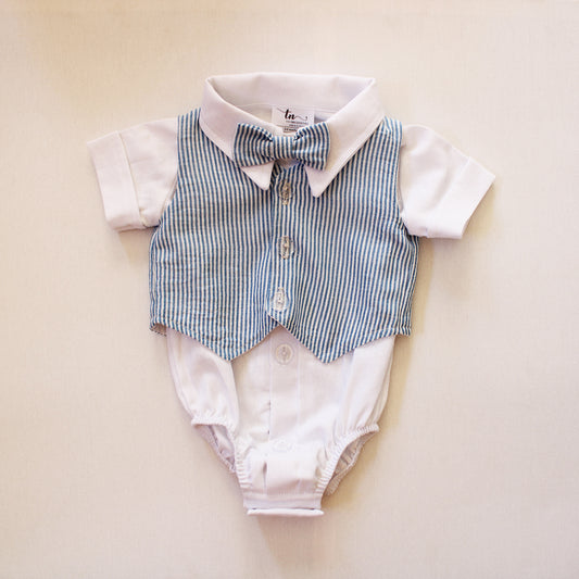Waistcoat - Blue Stripes (onesie + shorts + bow tie sold separately)