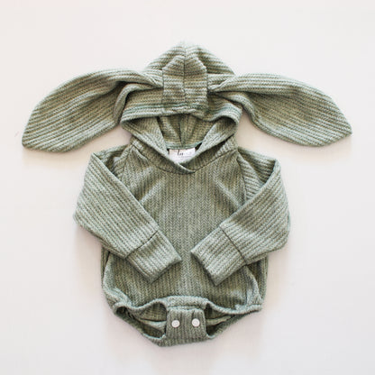 Jersey Knit Bunny Romper - Soft Teal