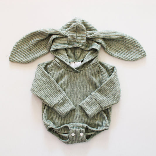 Jersey Knit Bunny Romper - Soft Teal