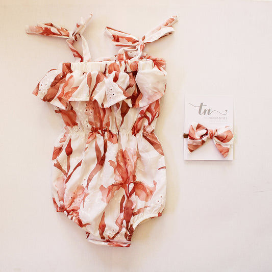 Tie Strap Romper - Coral Reef (headband sold separately)