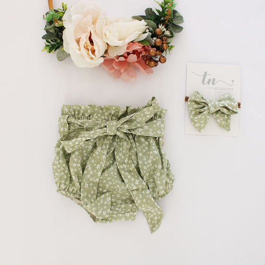 Ditsy Floral high waist Bloomer - Fern Green (headband sold separately)