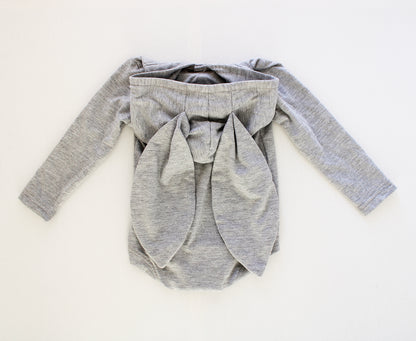 Hooded Bunny Onesie - Long Sleeve - Grey Melange (matching tights sold separately)