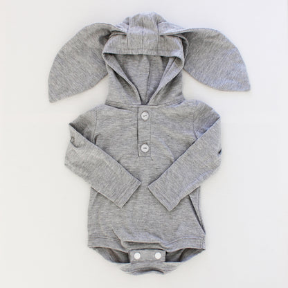 Hooded Bunny Onesie - Long Sleeve - Grey Melange (matching tights sold separately)