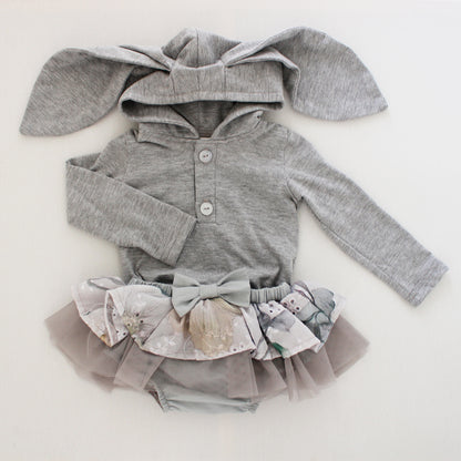 Hooded Bunny Onesie - Long Sleeve - Grey Melange (matching tights sold separately)