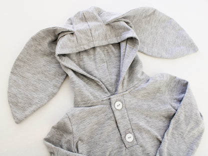 Hooded Bunny Onesie - Long Sleeve - Grey Melange (matching tights sold separately)