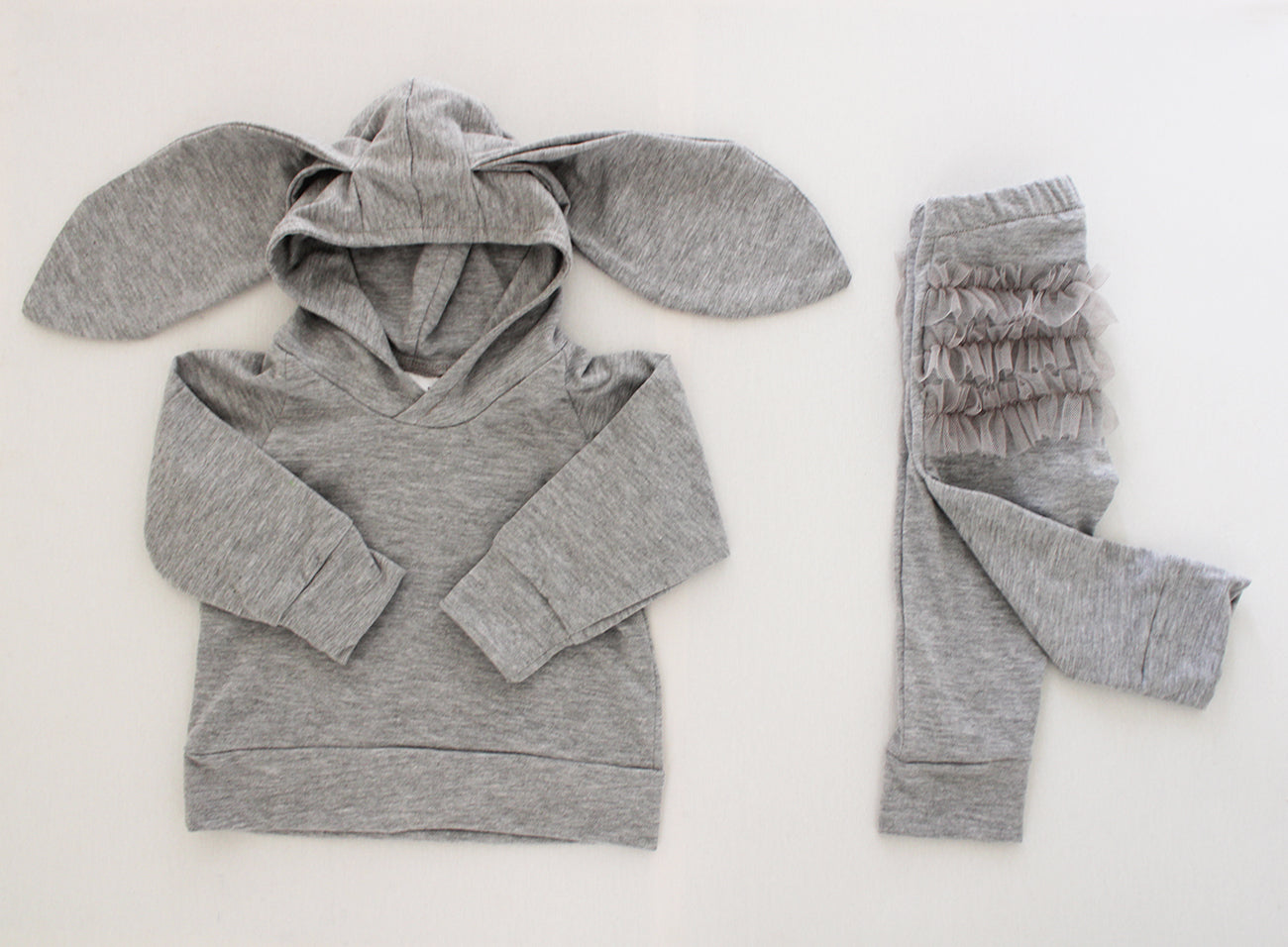 Hooded Bunny Jersey - Grey Melange (matching tights sold separately)