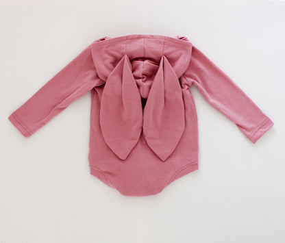 Hooded Bunny Onesie - Long Sleeve - Dusty Pink (matching tights sold separately)