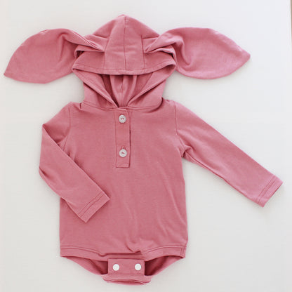 Hooded Bunny Onesie - Long Sleeve - Dusty Pink (matching tights sold separately)