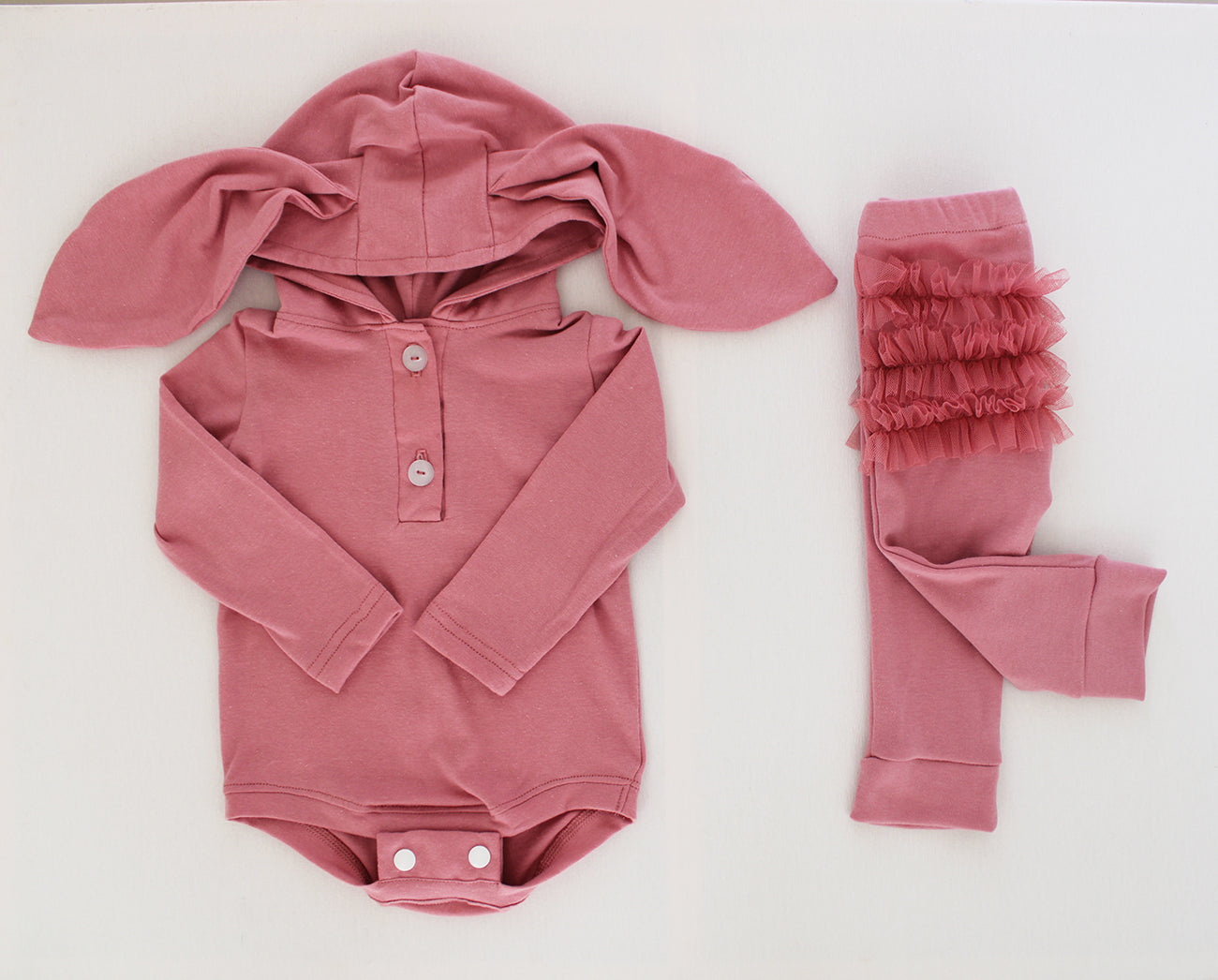 Hooded Bunny Onesie - Long Sleeve - Dusty Pink (matching tights sold separately)