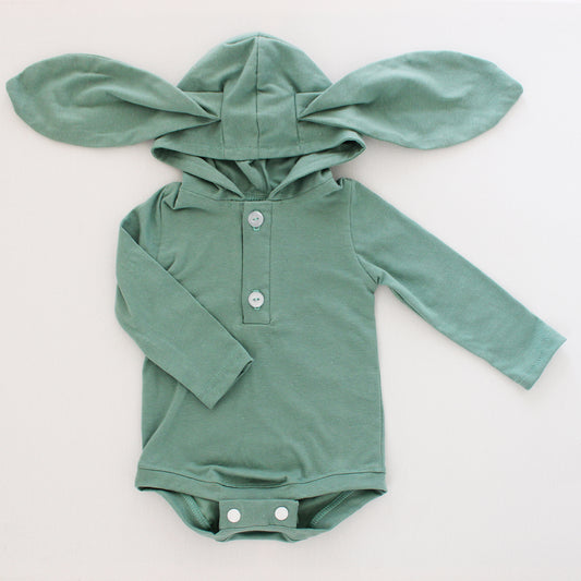 Hooded Bunny Onesie - Long Sleeve - Sage (matching tights sold separately)