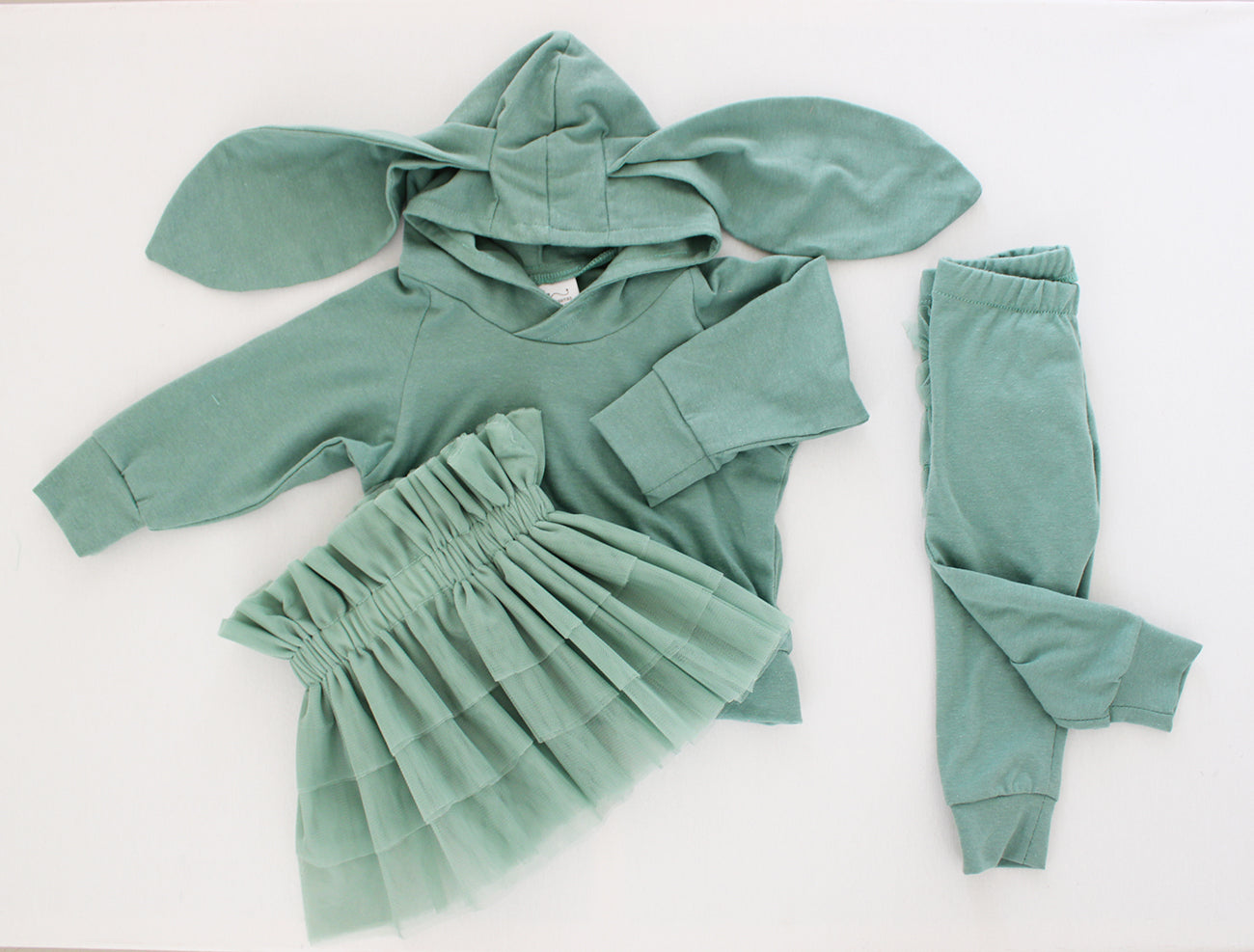 Hooded Bunny Jersey - Sage (matching tights sold separately)