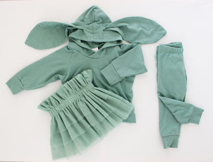 Hooded Bunny Jersey - Sage (matching tights sold separately)