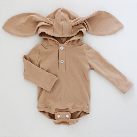 Hooded Bunny Onesie - Long Sleeve - Stone (matching tights sold separately)