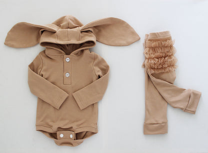Hooded Bunny Onesie - Long Sleeve - Stone (matching tights sold separately)