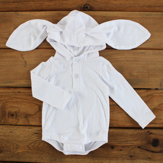 Hooded Bunny Onesie - Long Sleeve - White (matching tights sold separately)