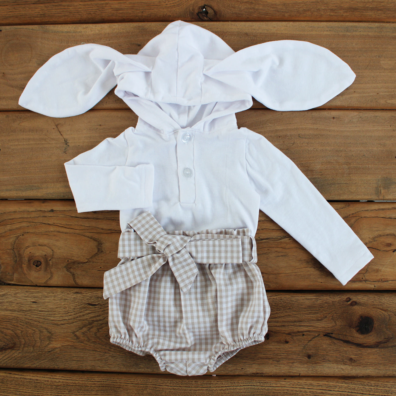 Hooded Bunny Onesie - Long Sleeve - White (matching tights sold separately)
