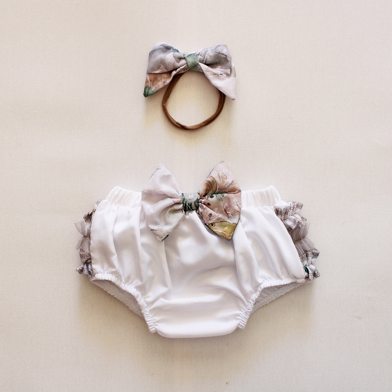 Frilly Bum Bloomer with Headband - White/Grey (sold as a set)
