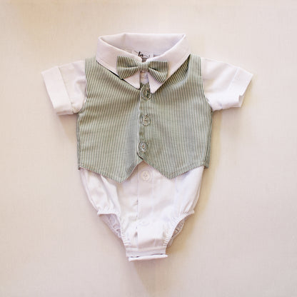 Waistcoat - Green Stripes (onesie + shorts + bow tie sold separately)