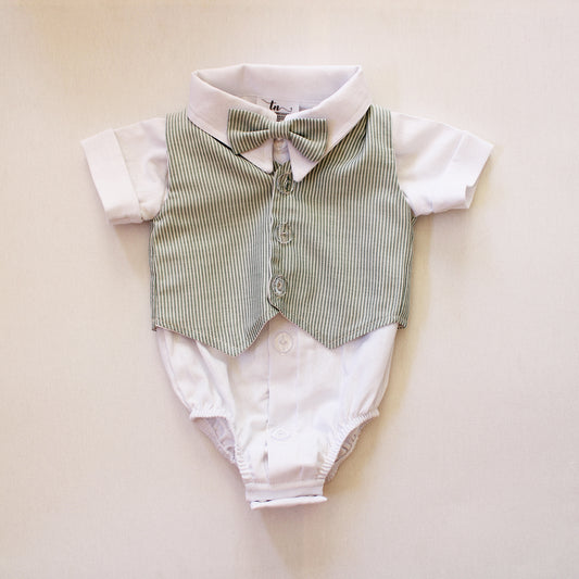 Waistcoat - Green Stripes (onesie + shorts + bow tie sold separately)