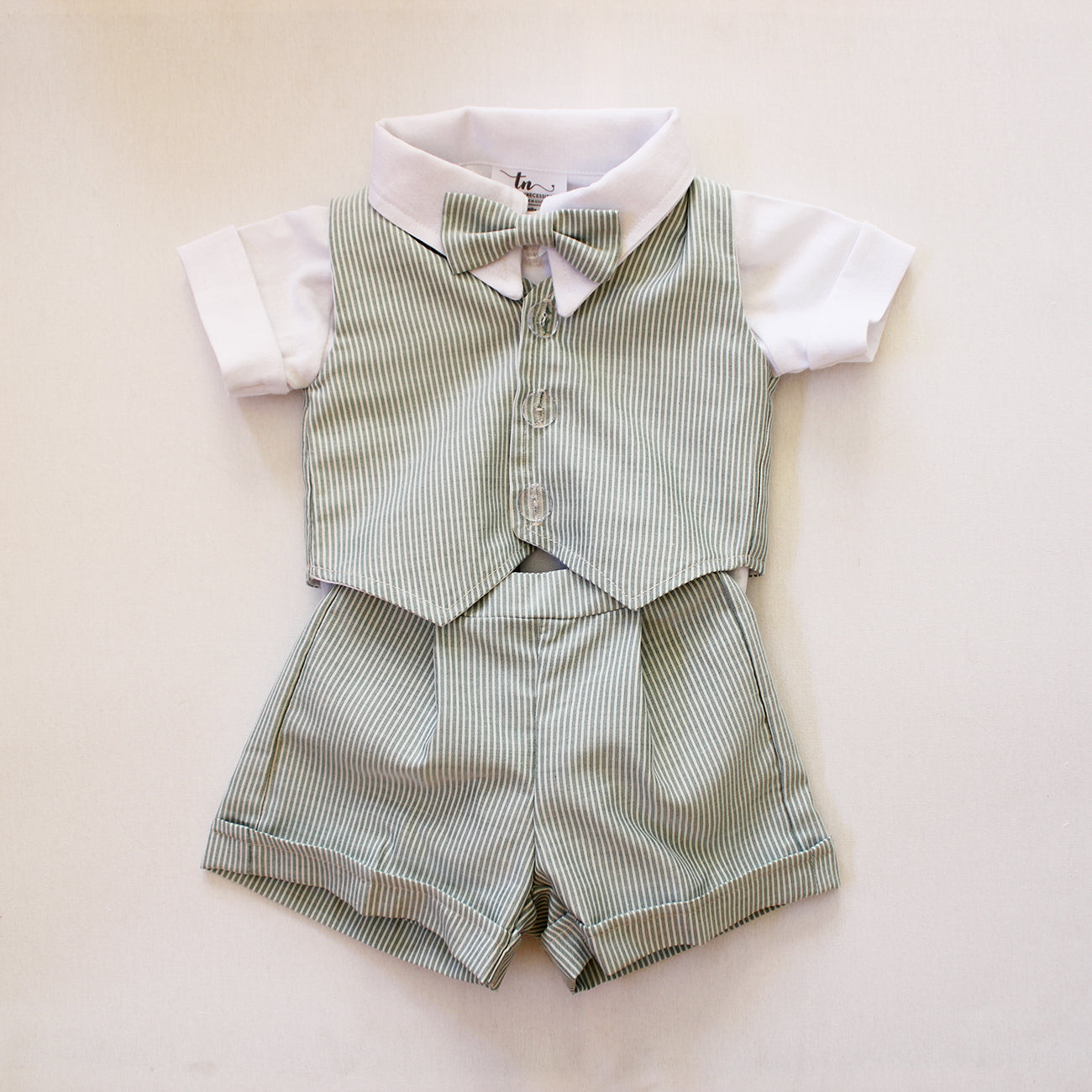 Waistcoat - Green Stripes (onesie + shorts + bow tie sold separately)