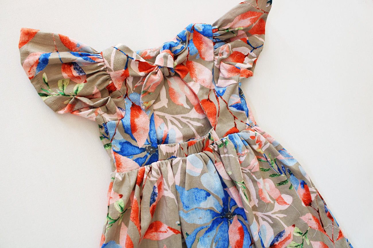 Open Back Frilly Dress - Wheat Harvest Floral (accessories sold separately)