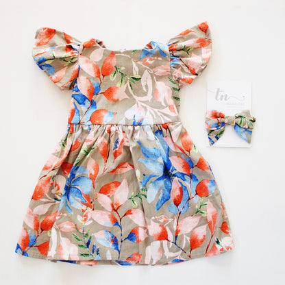 Open Back Frilly Dress - Wheat Harvest Floral (accessories sold separately)