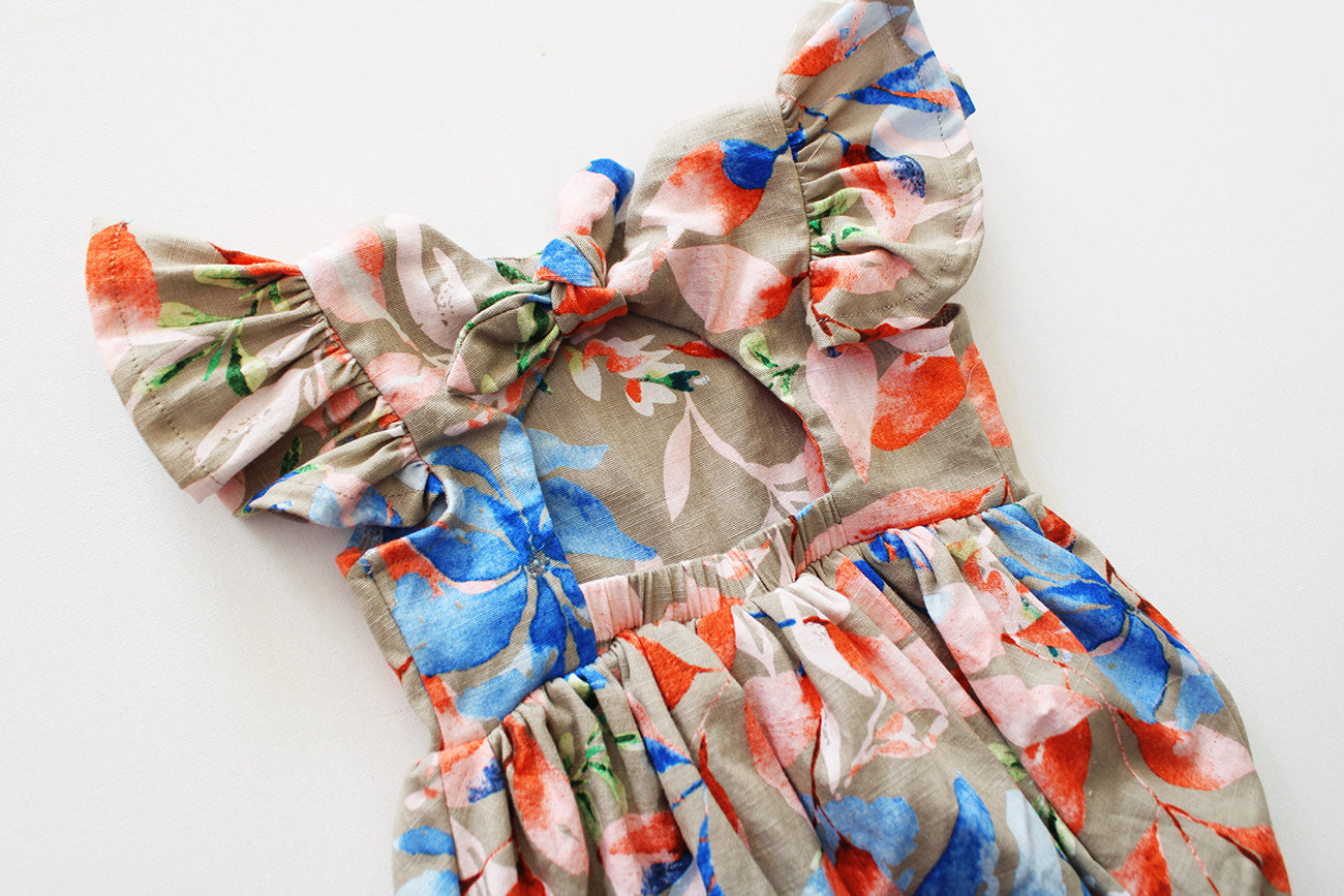 Open Back Romper - Wheat Harvest Floral (headband sold separately) limited edition