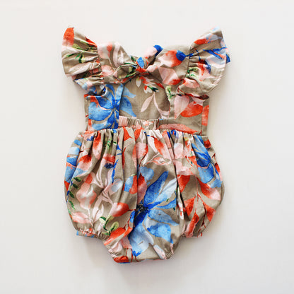 Open Back Romper - Wheat Harvest Floral (headband sold separately) limited edition