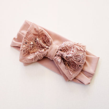 Isabella Dusty Pink Lace Romper + Headband (shoes sold seperately)