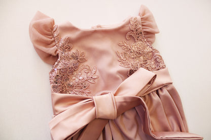 Isabella Dusty Pink Lace Romper + Headband (shoes sold seperately)