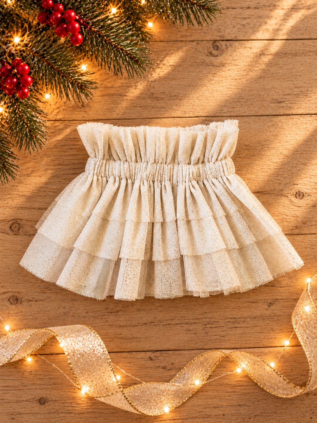 Gathered Tutu Skirt - Cream/Gold Glitter