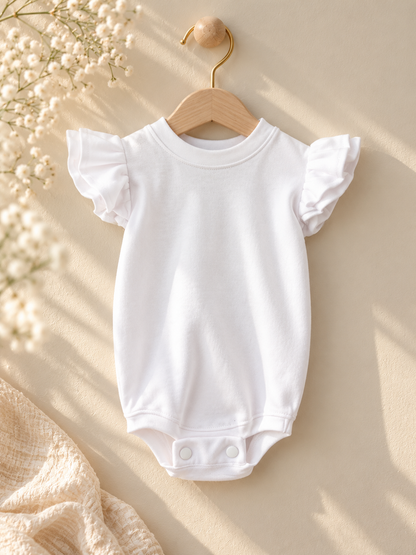 White Short Sleeve Frilly Onesie (matching items sold separately)