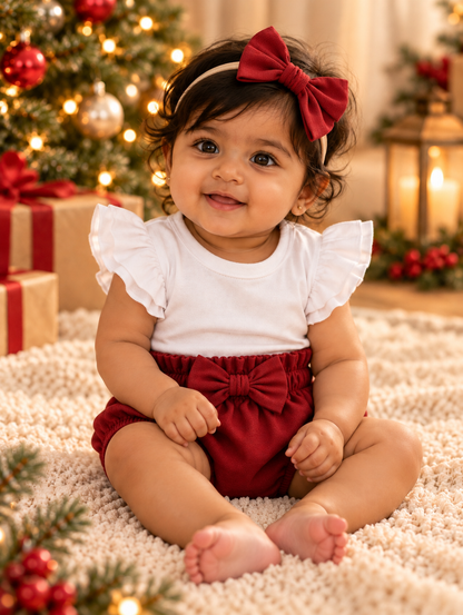 Mistletoe Red high waist Bloomer with bow (headband sold separately)