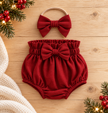 Mistletoe Red high waist Bloomer with bow (headband sold separately)