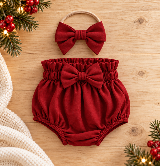 Mistletoe Red high waist Bloomer with bow (headband sold separately)