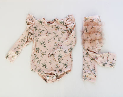 Frilly long sleeve Onesie - Meadow Dreams (matching tights sold separately)