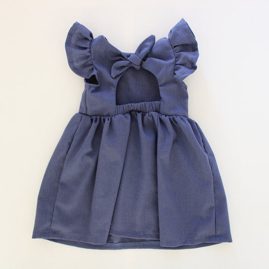 Open Back Frilly Dress - Midnight Blue