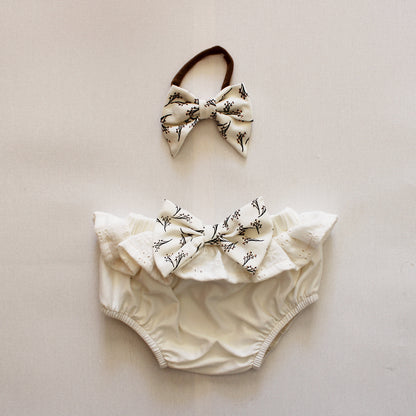 Frilly Bloomer with Headband - Cream Anglaise (sold as a set)