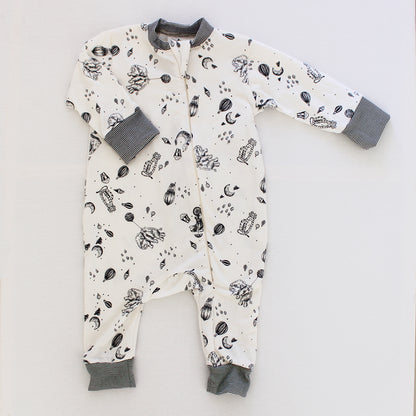 Long sleeve Zipper Onesie - Monochrome Circus