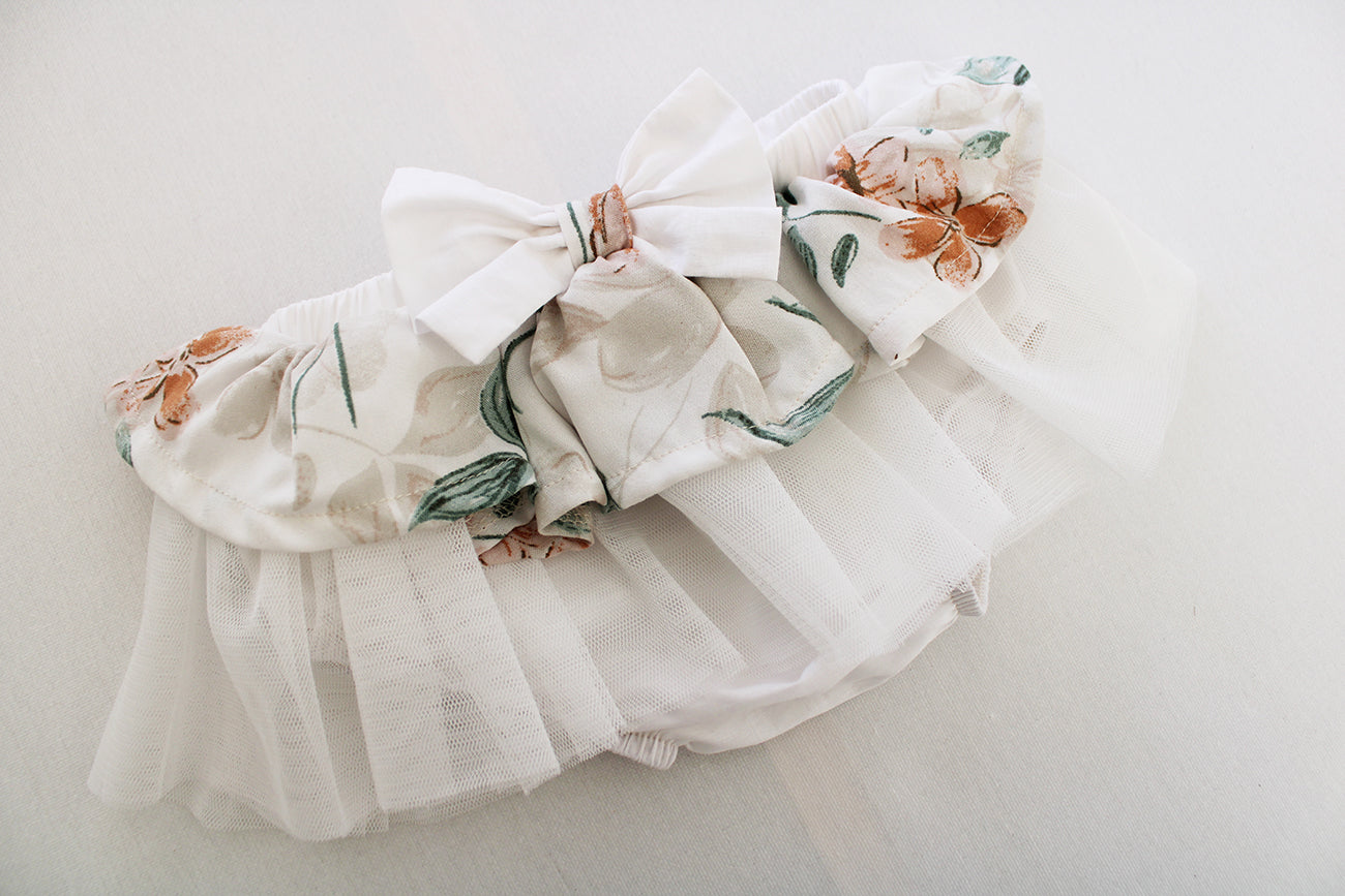 Tutu Bloomer with Bow - Oleander White (headband + onesie sold separately)