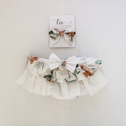 Tutu Bloomer with Bow - Oleander White (headband + onesie sold separately)