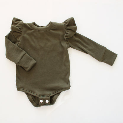 Frilly long sleeve Onesie - Olive Branch (accessories sold separately)