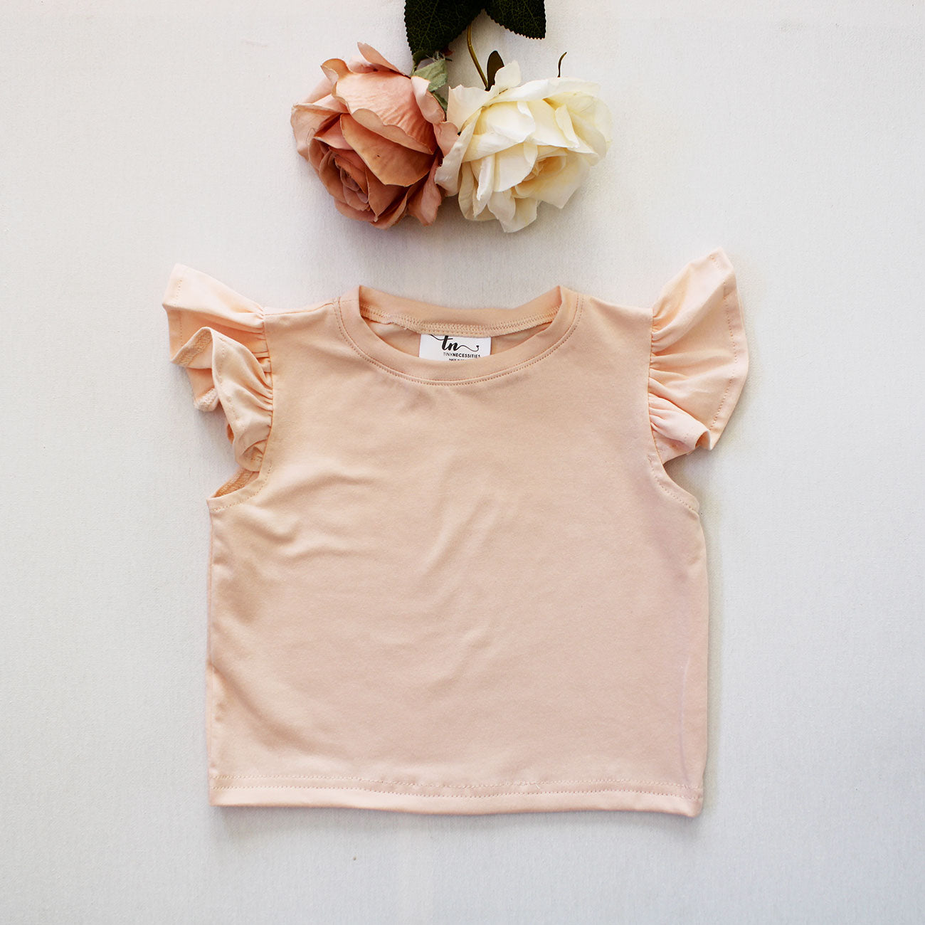 Short Sleeve Frilly Top - Peach Parfait