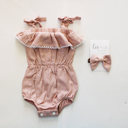 Tie Strap Romper - The Pink Promise (headband sold separately)