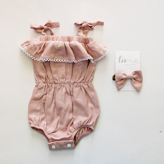 Tie Strap Romper - The Pink Promise (headband sold separately)