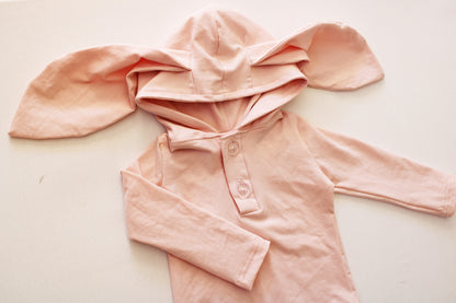 Hooded Bunny Onesie - Long Sleeve - Powder Pink (bloomer sold separately)