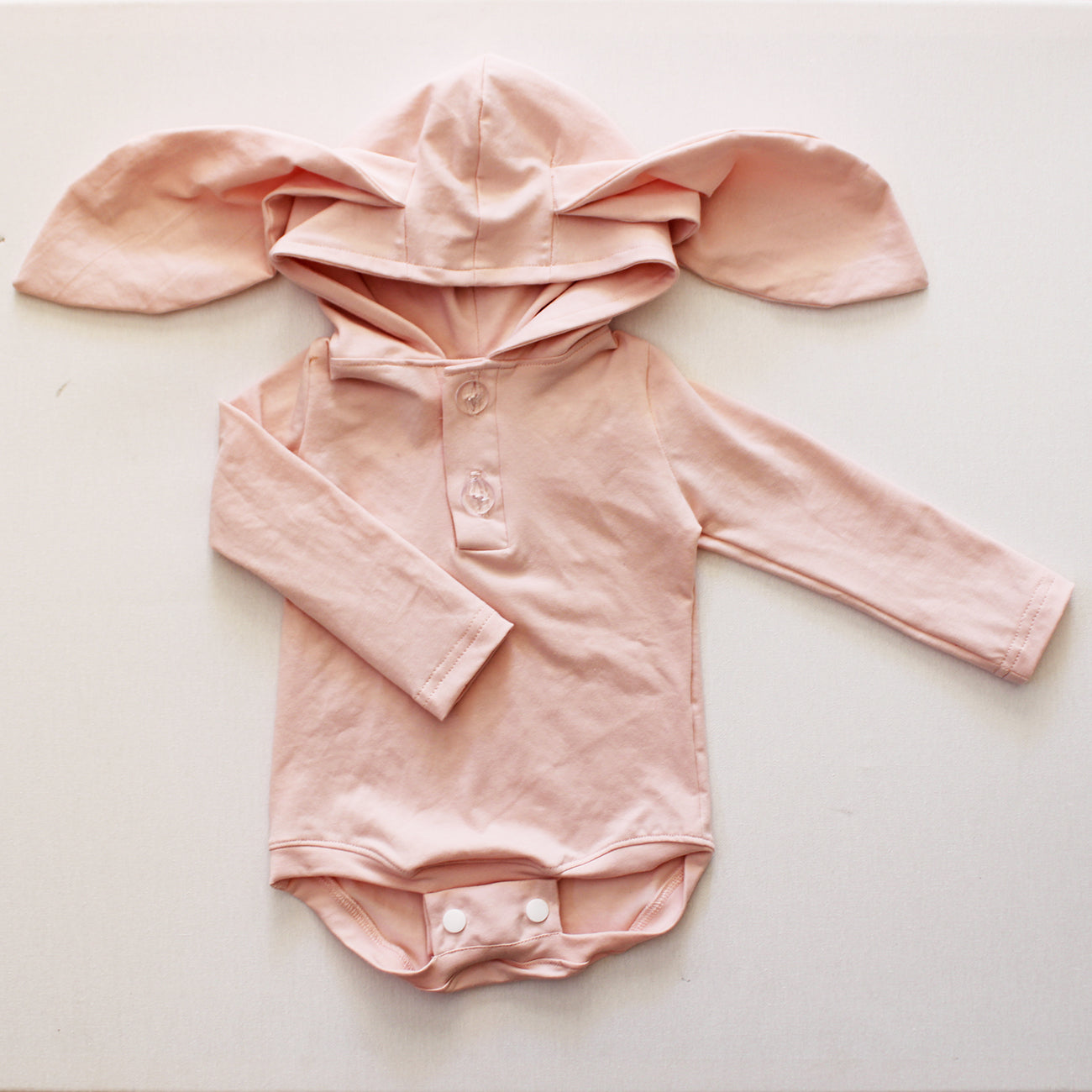 Hooded Bunny Onesie - Long Sleeve - Powder Pink (bloomer sold separately)