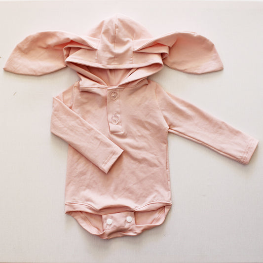 Hooded Bunny Onesie - Long Sleeve - Powder Pink (bloomer sold separately)